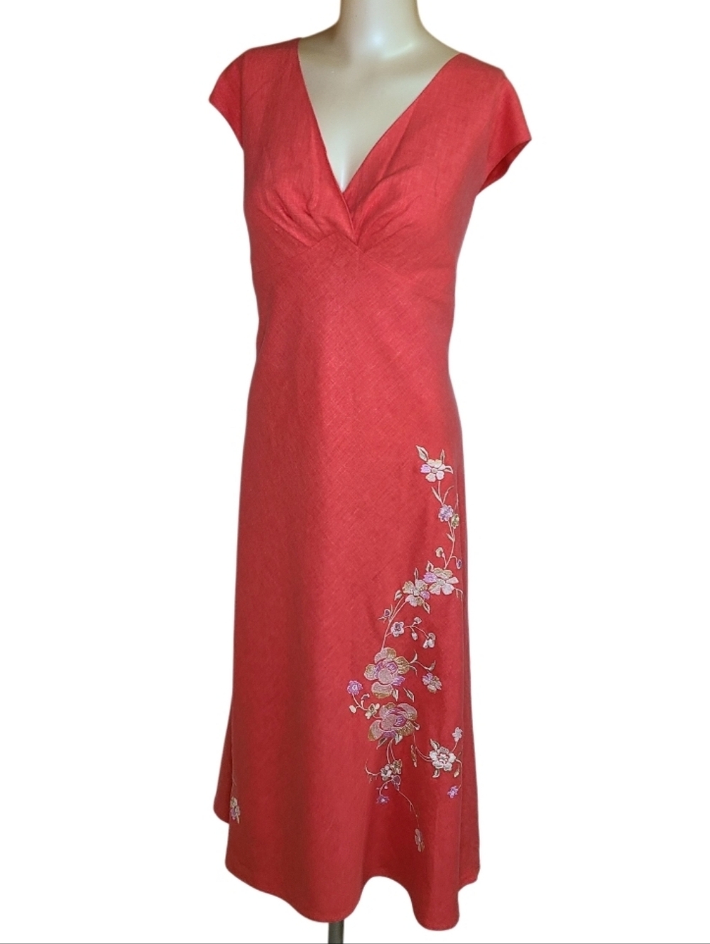 AGB Byer California Embroidered Linen Blend Midi Dress Coral Pink Size 10